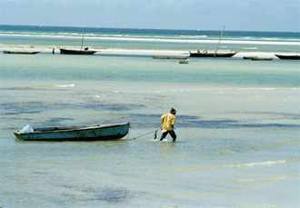 Los pescadores en el mar en las cercanías de Dar-es-Salaam.