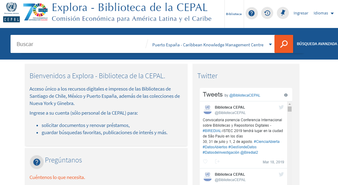 EXPLORA buscador de la Biblioteca CEPAL