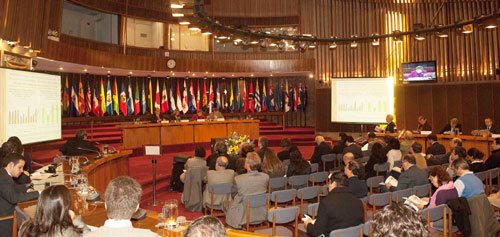 Vista panorámica de la sala Raúl Prebisch, donde se realizó el lanzamiento del libro.