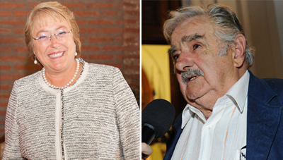 Michelle Bachelet, Presidenta do Chile, e José Mujica, Presidente do Uruguai.