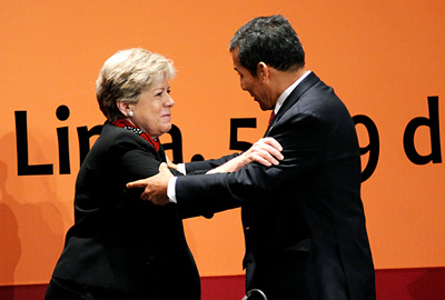 O Presidente do Peru, Ollanta Humala, e a Secretária Executiva da CEPAL, Alicia Bárcena, durante a cerimônia de abertura do Trigésimo quinto Período de Sessões da CEPAL.