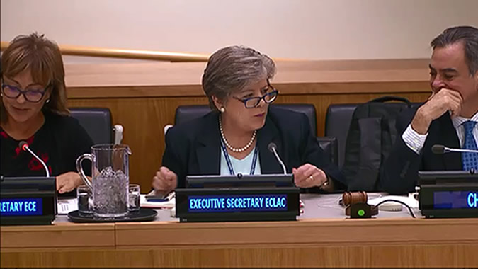 ECLAC Executive Secretary Alicia Bárcena during the dialogue held in New York.