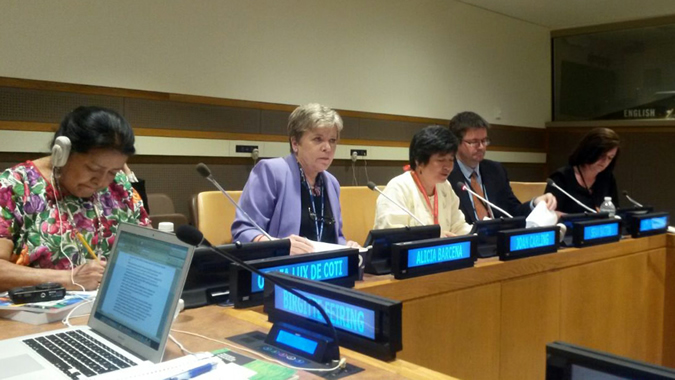 ECLAC Executive Secretary Alicia Bárcena during a meeting on indigenous peoples in New York.