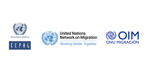 de izquerda a derecha: Logo de la CEPAL, United Nations Network on Migration y Organización Internacional para la Migración 