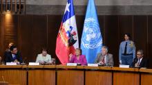 La Presidenta de Chile, Michelle Bachelet; el Secretario Ejecutivo Adjunto de la CEPAL, Antonio Prado y el Director de la Oficina Regional de Educaci'on de la UNESCO, Jorge Sequeira.