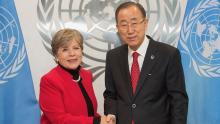 La Secretaria Ejecutiva de la CEPAL, Alicia Bárcena, junto al Secretario General de la ONU, Ban Ki-moon.