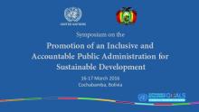 Banner de Simposio sobre Promoción de la administración pública inclusiva y responsable.