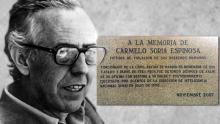 Image of Carmelo Soria and the plaque in his memory.