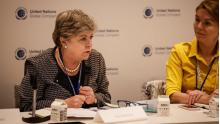 Alicia Bárcena, Executive Secretary of ECLAC (on the left), during the side event organized by the UN Global Compact.