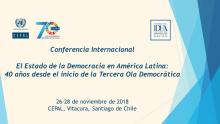 Banner conferencia sobre el estado de la democracia en América Latina