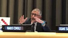Mario Cimoli, ECLAC's Deputy Executive Secretary, during his presentation at the United Nations headquarters in New York