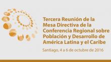 Banner de la Tercera Reunión de la Mesa Directiva de la Conferencia Regional sobre Población y Desarrollo.